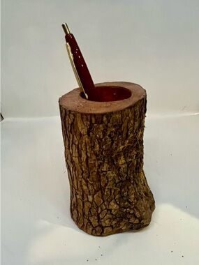 Rustic Wood Pencil Cup Pen Holder for Table, Vintage Antique Wooden Office Desk
